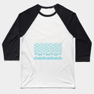 Palestinian Arabic Kufiya Keffiyeh or also called Hatta Traditional Pattern with Tatreez Embroidery Art Design Blue Cream on Navy Baseball T-Shirt